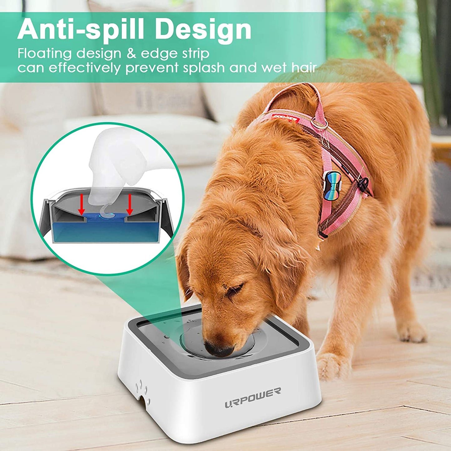 2.5L Large Capacity Dog Water Bowl - Spill-Proof Pet Water Dispenser for Messy Drinkers, Ideal Slow Feeder and Travel Bowl for Dogs, Cats, and Pets