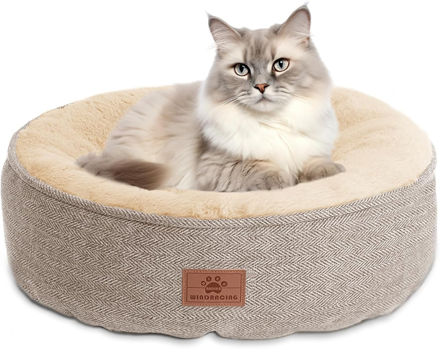 Cat Beds for Indoor Cats,Kitten Bed,Dog Bed for Extra Small Dogs Breeds,Puppy Kennel Bed, Comfy Durable Pet Sleeping Bed, Washable Roun Cat Beds & Non-Slip Bottom, Beige 18" L X 18" W X 7" Th