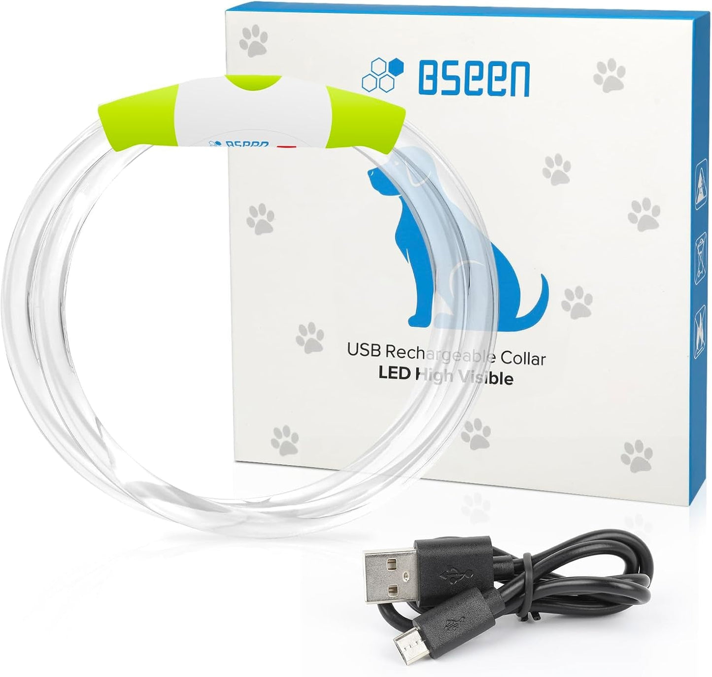 Led Dog Collar, USB Rechargeable Flash Dog Necklace Light, Pet Safety Collar Makes Your Beloved Dogs Be Seen at Night for Small Medium Large Dogs(Green)