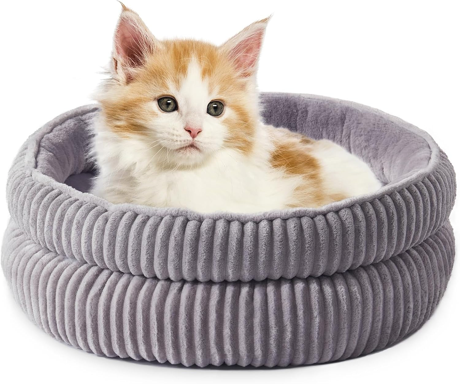 Cat Beds for Indoor Cats,Kitten Bed,Dog Bed for Extra Small Dogs Breeds,Puppy Kennel Bed, Comfy Durable Pet Sleeping Bed, Washable Roun Cat Beds & Non-Slip Bottom, Beige 18" L X 18" W X 7" Th