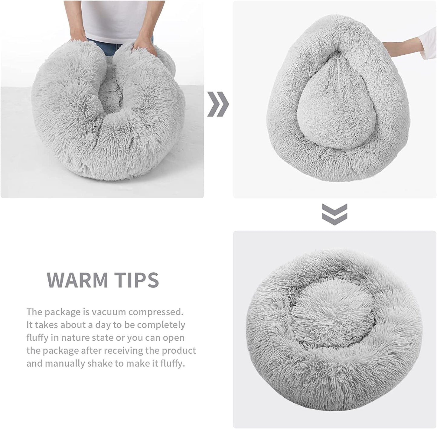 Anti-Anxiety Round Pet Bed for Cats and Dogs - Cozy Plush Design, Machine Washable, 20x20 Inches, Grey