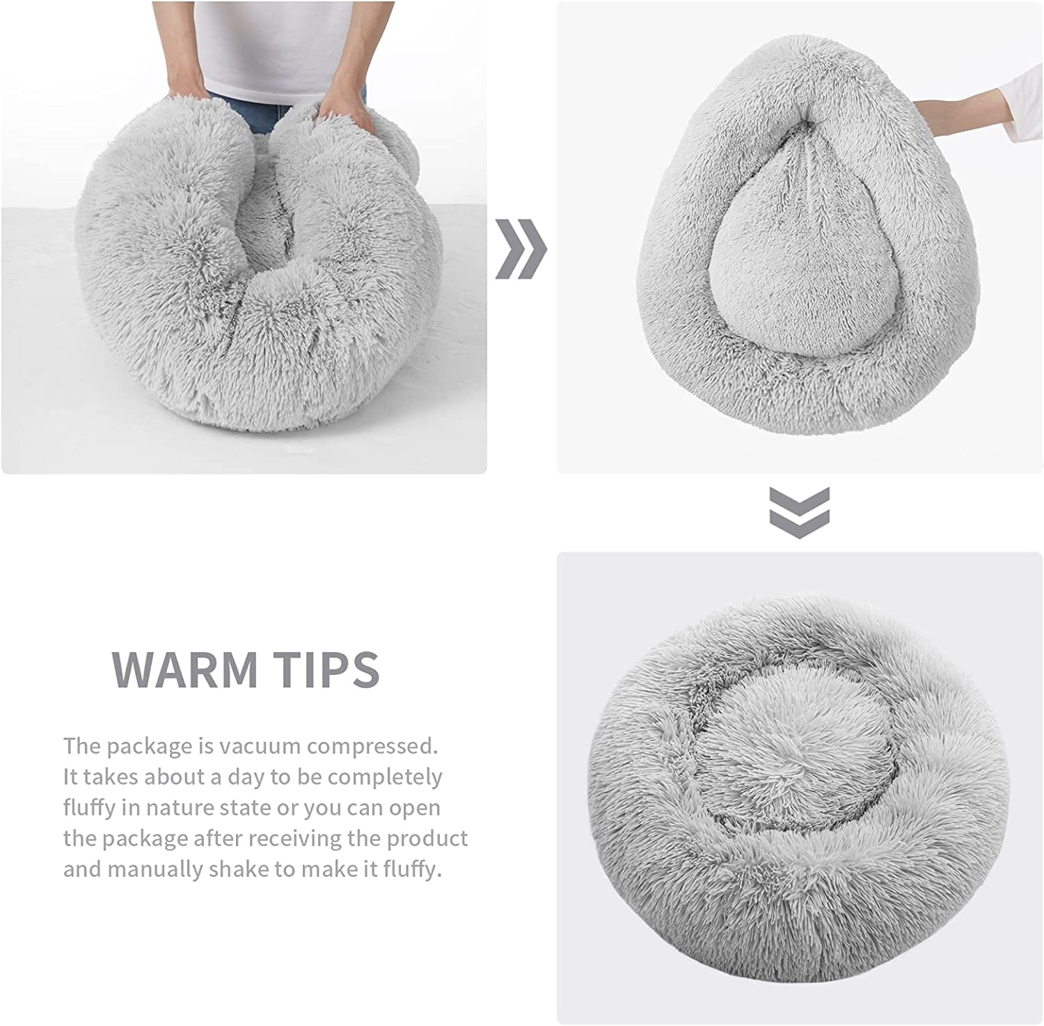 Anti-Anxiety Round Pet Bed for Cats and Dogs - Cozy Plush Design, Machine Washable, 20x20 Inches, Grey