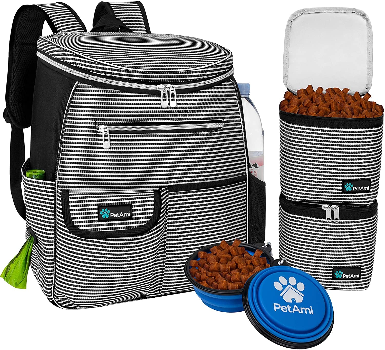 Dog Travel Bag Backpack, Airline Approved Dog Bags for Traveling, Puppy Diaper Bag Supplies, Pet Camping Essentials Hiking Accessories Dog Mom Gift, Food Container, Collapsible Bowls, Pink