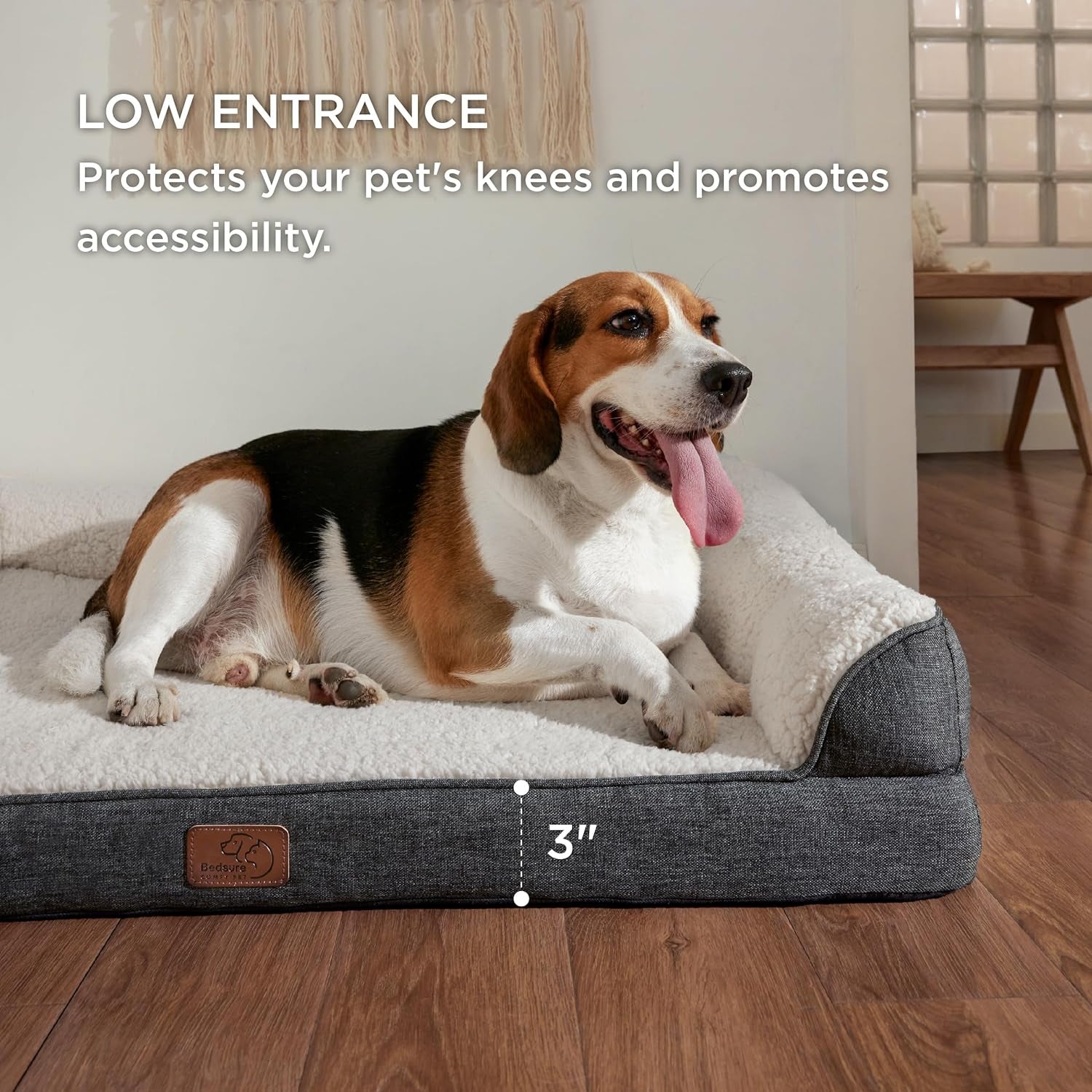 Orthopedic Memory Foam Dog Bed for Medium Dogs - Egg and Memory Foam Sofa with Soft Sherpa Surface, Bolster Design, Removable Washable Cover, Waterproof Layer, and Nonskid Bottom in Grey