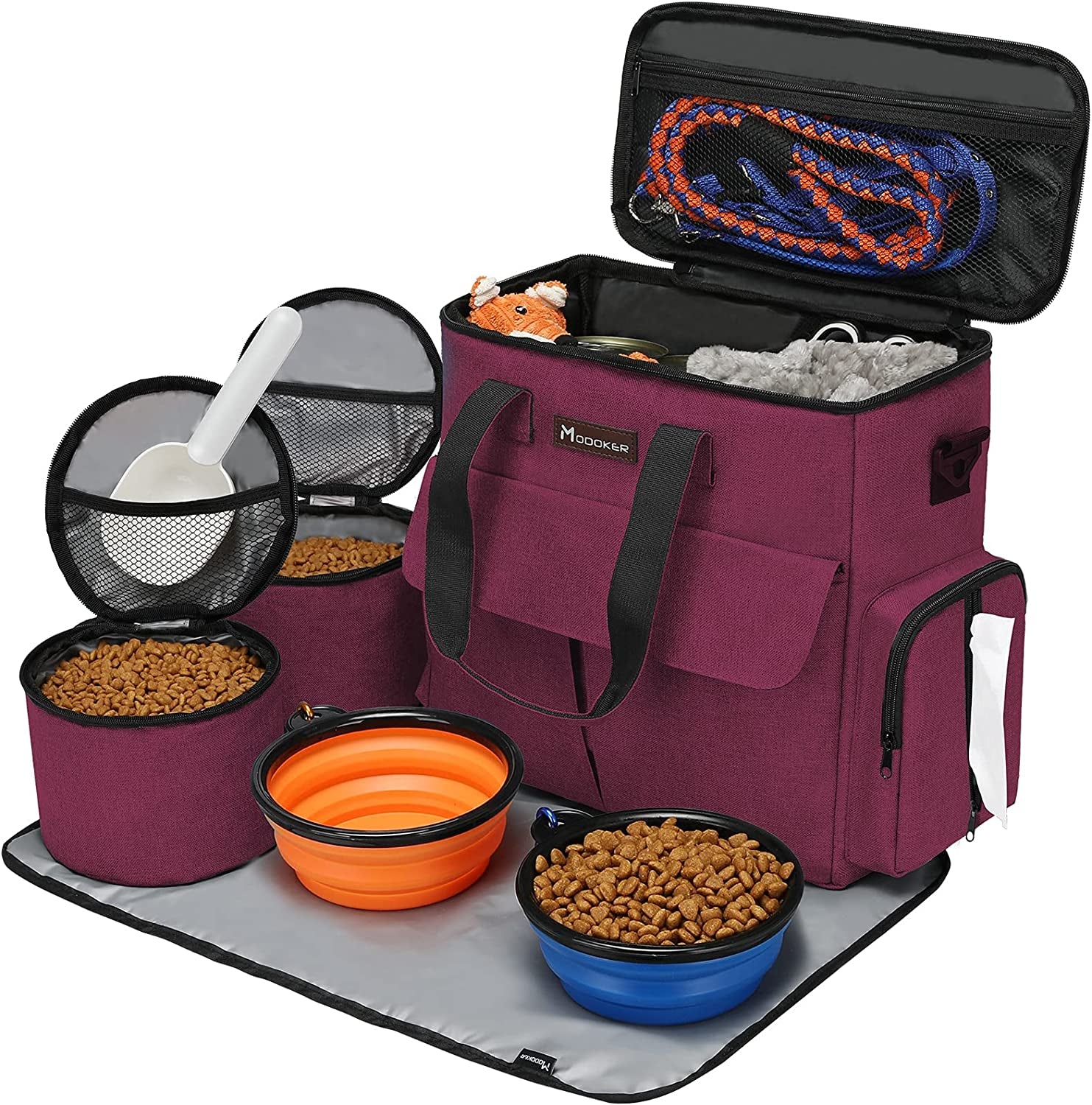 Dog Travel Bag with 2 Collapsible Dog Bowls, 1 Dog Backpack, Airline Approved Pet Travel Bagorganizer for Supplies & Accessories, 2 Travel Dog Food Container, Black