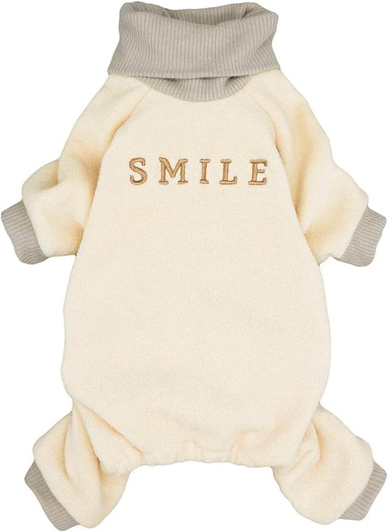 Embroidered Thermal Fleece Turtleneck Pajamas for Dogs and Cats - Beige, Large