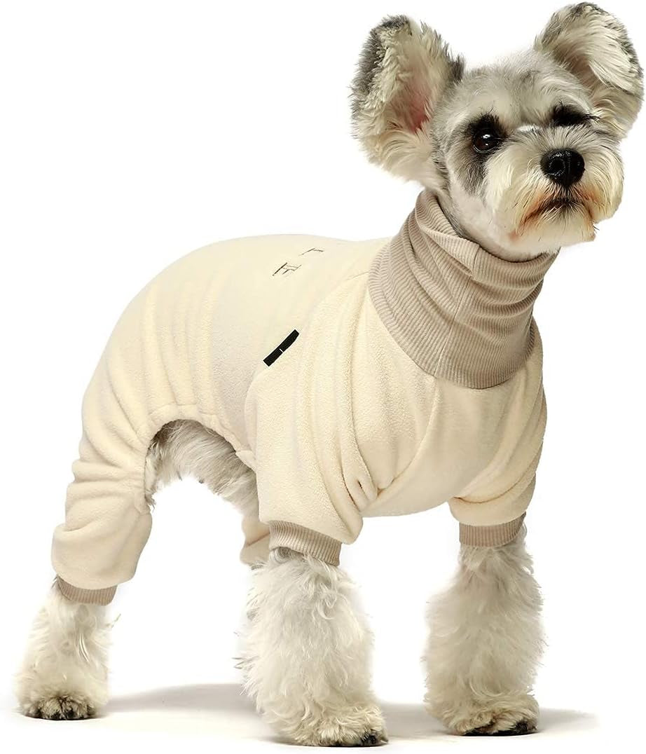 Embroidered Thermal Fleece Turtleneck Pajamas for Dogs and Cats - Beige, Large