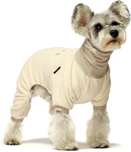 Embroidered Thermal Fleece Turtleneck Pajamas for Dogs and Cats - Beige, Large
