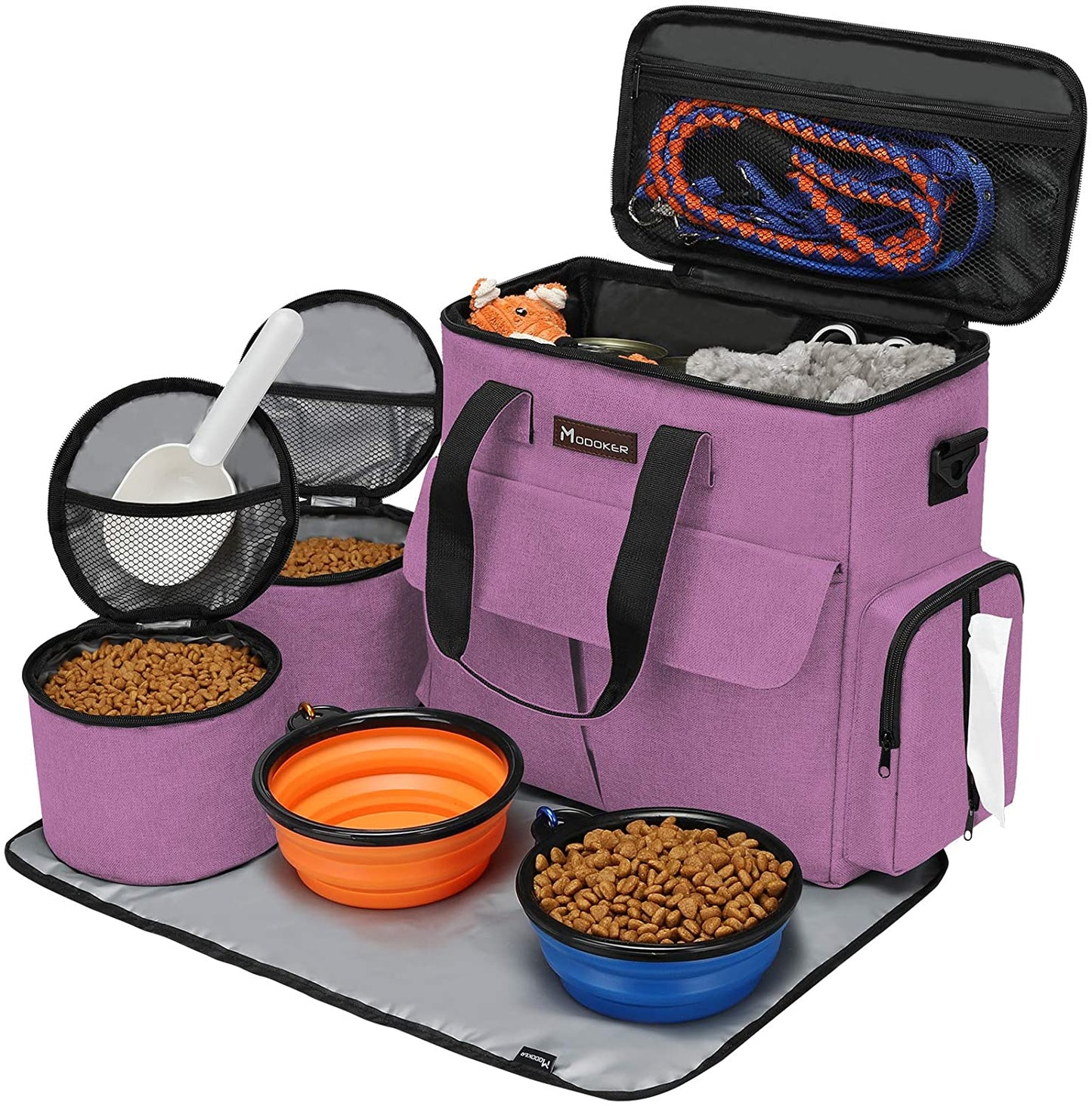 Dog Travel Bag with 2 Collapsible Dog Bowls, 1 Dog Backpack, Airline Approved Pet Travel Bagorganizer for Supplies & Accessories, 2 Travel Dog Food Container, Black