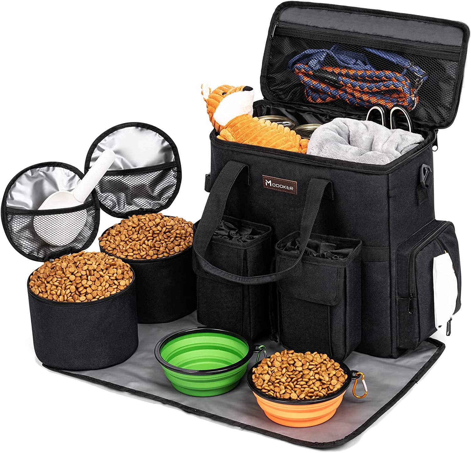 Dog Travel Bag with 2 Collapsible Dog Bowls, 1 Dog Backpack, Airline Approved Pet Travel Bagorganizer for Supplies & Accessories, 2 Travel Dog Food Container, Black