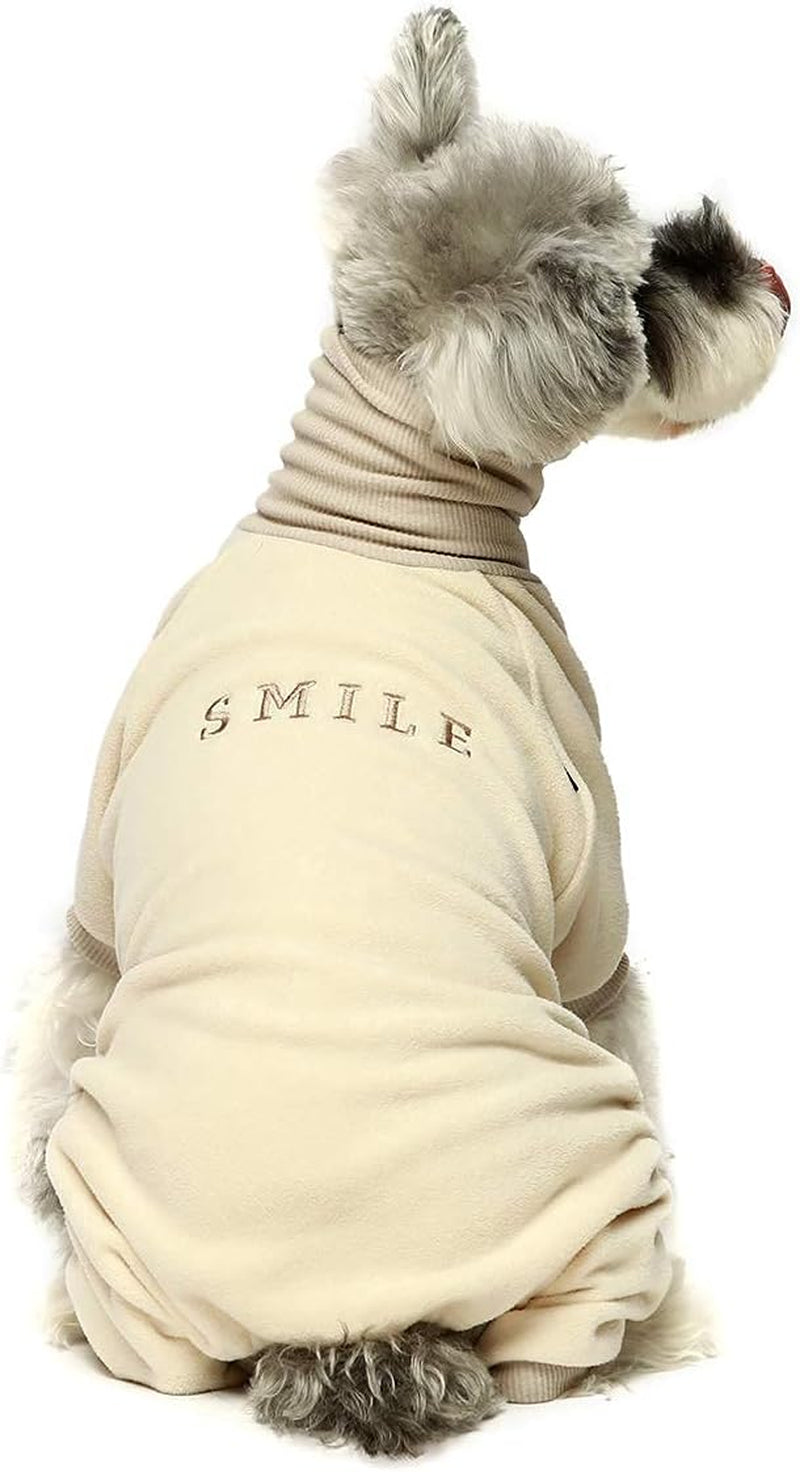 Embroidered Thermal Fleece Turtleneck Pajamas for Dogs and Cats - Beige, Large