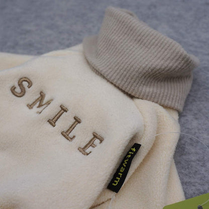 Embroidered Thermal Fleece Turtleneck Pajamas for Dogs and Cats - Beige, Large