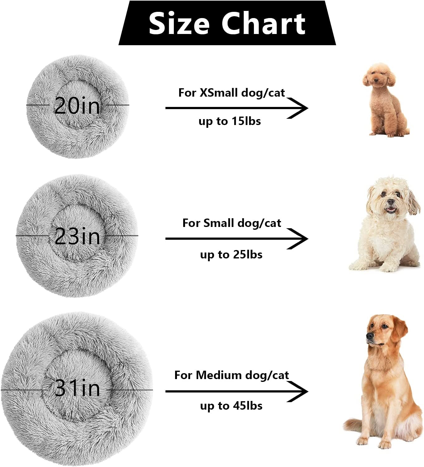 Anti-Anxiety Round Pet Bed for Cats and Dogs - Cozy Plush Design, Machine Washable, 20x20 Inches, Grey