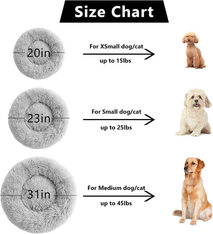 Anti-Anxiety Round Pet Bed for Cats and Dogs - Cozy Plush Design, Machine Washable, 20x20 Inches, Grey