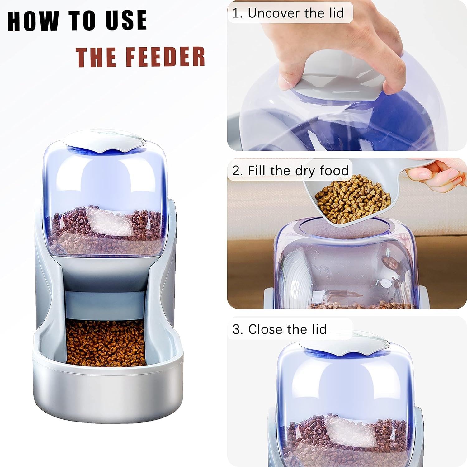 Automatic Dog and Cat Food Feeder and Water Dispenser Set with Stainless Steel Bowls,Gravity Pet Food and Water Feeders,100% Bpa-Free,Large Capacity for Cats Dogs Pets (Brown)