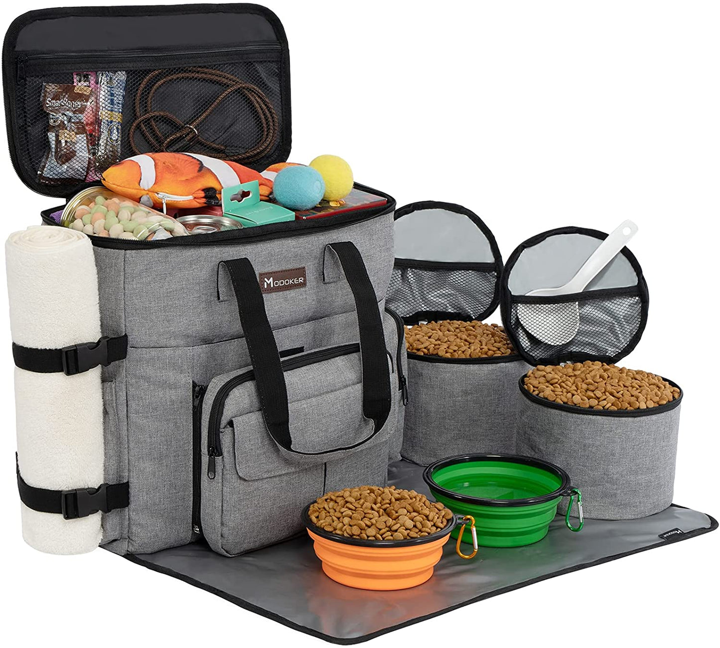 Dog Travel Bag with 2 Collapsible Dog Bowls, 1 Dog Backpack, Airline Approved Pet Travel Bagorganizer for Supplies & Accessories, 2 Travel Dog Food Container, Black