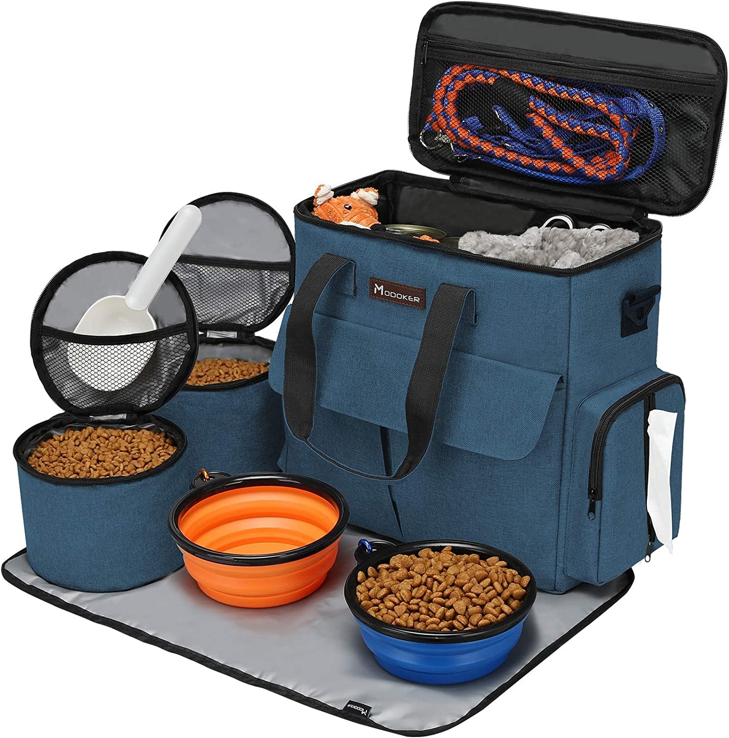 Dog Travel Bag with 2 Collapsible Dog Bowls, 1 Dog Backpack, Airline Approved Pet Travel Bagorganizer for Supplies & Accessories, 2 Travel Dog Food Container, Black