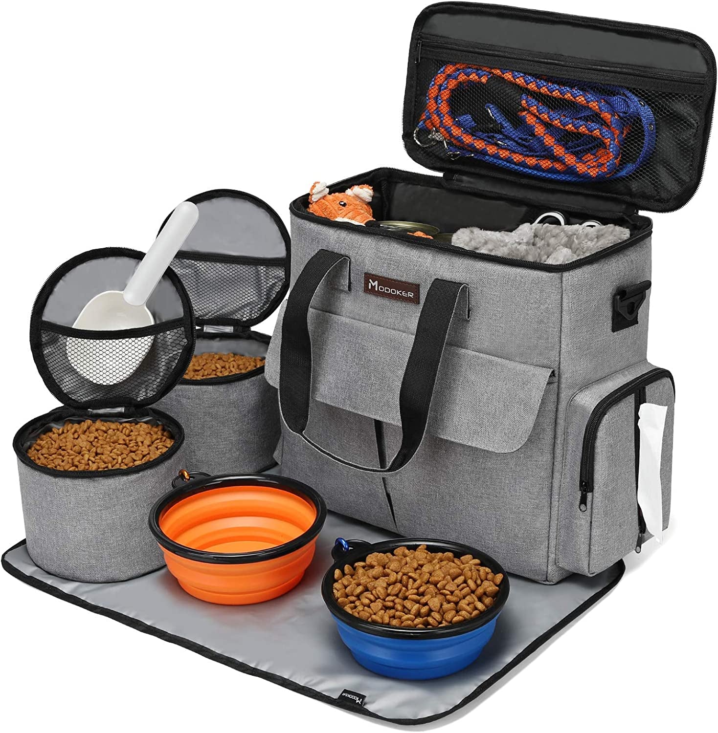 Dog Travel Bag with 2 Collapsible Dog Bowls, 1 Dog Backpack, Airline Approved Pet Travel Bagorganizer for Supplies & Accessories, 2 Travel Dog Food Container, Black