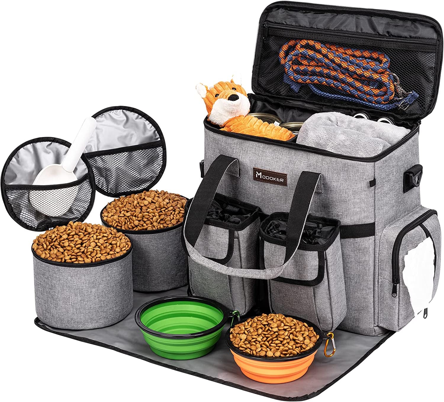 Dog Travel Bag with 2 Collapsible Dog Bowls, 1 Dog Backpack, Airline Approved Pet Travel Bagorganizer for Supplies & Accessories, 2 Travel Dog Food Container, Black