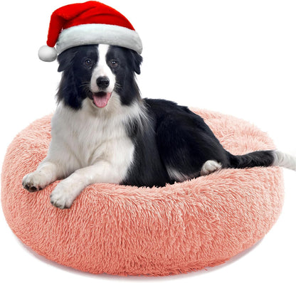 Anti-Anxiety Round Pet Bed for Cats and Dogs - Cozy Plush Design, Machine Washable, 20x20 Inches, Grey