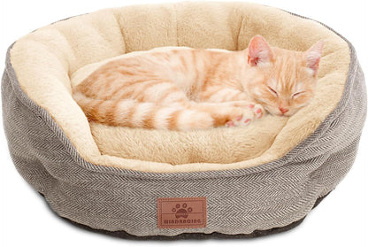 Cat Beds for Indoor Cats,Kitten Bed,Dog Bed for Extra Small Dogs Breeds,Puppy Kennel Bed, Comfy Durable Pet Sleeping Bed, Washable Roun Cat Beds & Non-Slip Bottom, Beige 18" L X 18" W X 7" Th