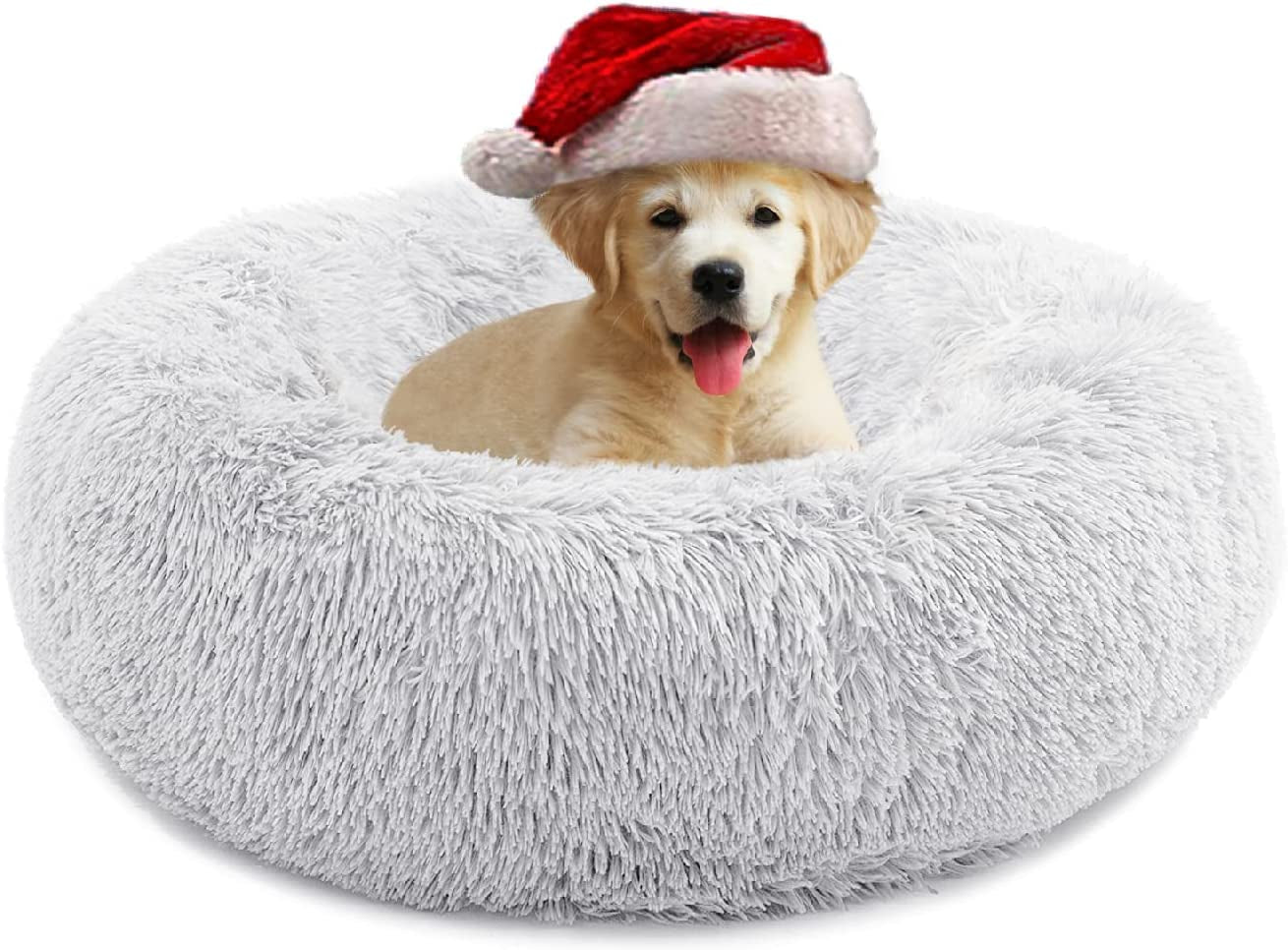 Anti-Anxiety Round Pet Bed for Cats and Dogs - Cozy Plush Design, Machine Washable, 20x20 Inches, Grey