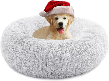Anti-Anxiety Round Pet Bed for Cats and Dogs - Cozy Plush Design, Machine Washable, 20x20 Inches, Grey