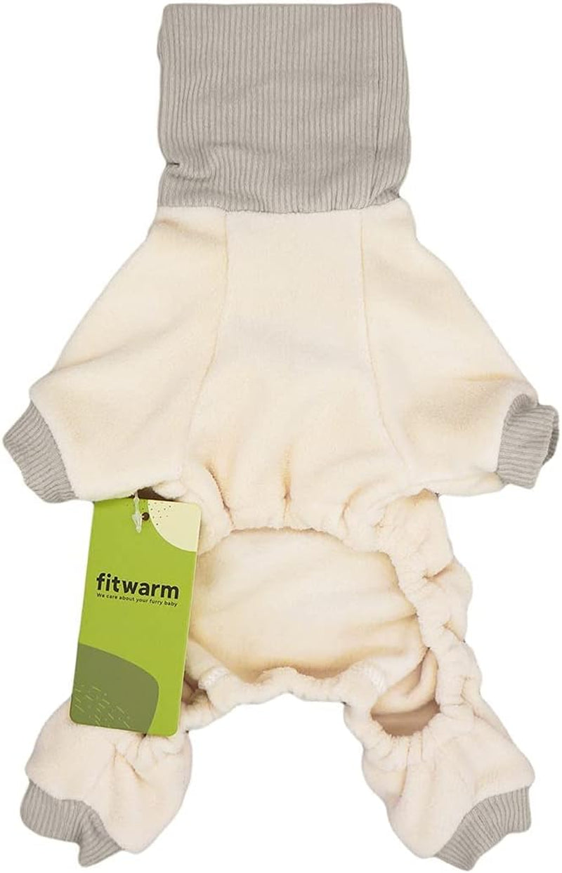 Embroidered Thermal Fleece Turtleneck Pajamas for Dogs and Cats - Beige, Large