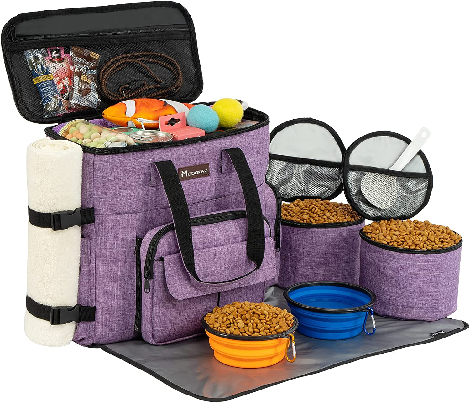 Dog Travel Bag with 2 Collapsible Dog Bowls, 1 Dog Backpack, Airline Approved Pet Travel Bagorganizer for Supplies & Accessories, 2 Travel Dog Food Container, Black