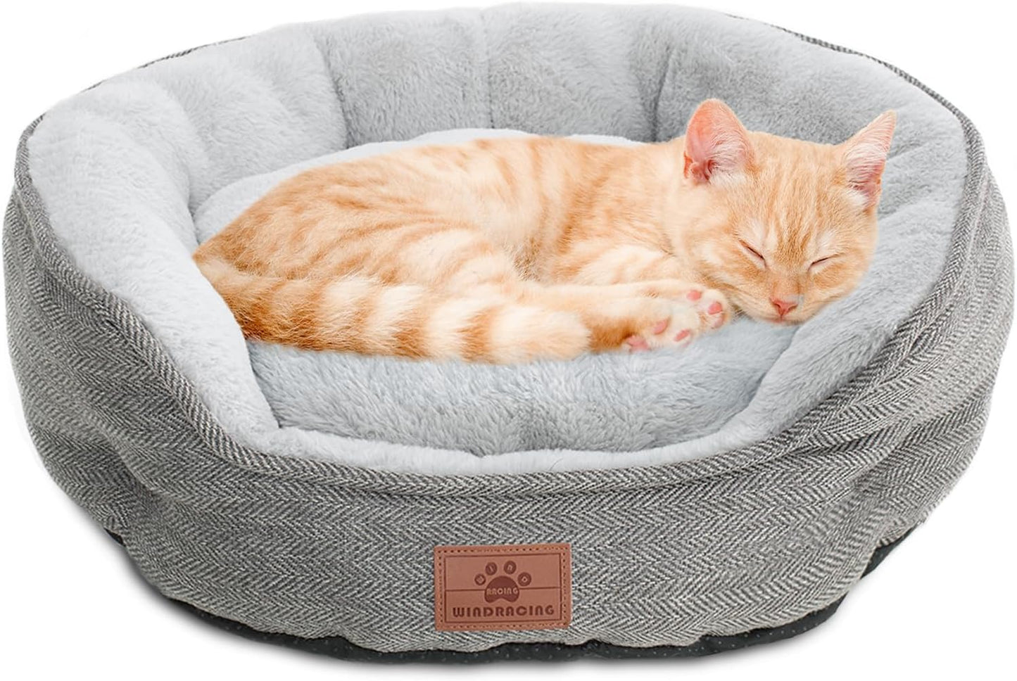Cat Beds for Indoor Cats,Kitten Bed,Dog Bed for Extra Small Dogs Breeds,Puppy Kennel Bed, Comfy Durable Pet Sleeping Bed, Washable Roun Cat Beds & Non-Slip Bottom, Beige 18" L X 18" W X 7" Th