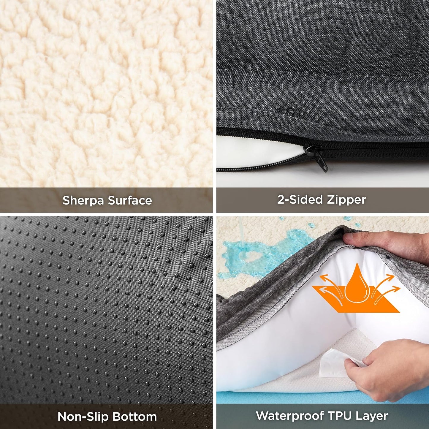 Orthopedic Memory Foam Dog Bed for Medium Dogs - Egg and Memory Foam Sofa with Soft Sherpa Surface, Bolster Design, Removable Washable Cover, Waterproof Layer, and Nonskid Bottom in Grey