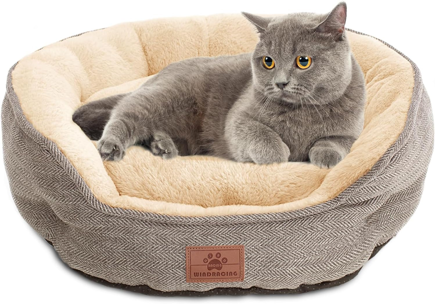 Cat Beds for Indoor Cats,Kitten Bed,Dog Bed for Extra Small Dogs Breeds,Puppy Kennel Bed, Comfy Durable Pet Sleeping Bed, Washable Roun Cat Beds & Non-Slip Bottom, Beige 18" L X 18" W X 7" Th