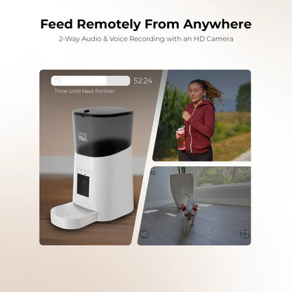 Smart HD Feeder, Automatic 6L Food Dispenser for Cats & Dogs, 1080P, 2-Way Audio, Backup Power, 15 Meals/Day, White