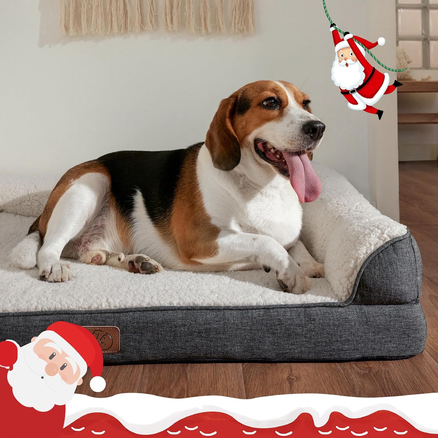 Orthopedic Memory Foam Dog Bed for Medium Dogs - Egg and Memory Foam Sofa with Soft Sherpa Surface, Bolster Design, Removable Washable Cover, Waterproof Layer, and Nonskid Bottom in Grey