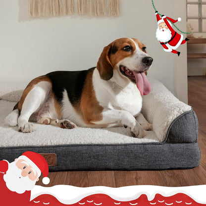Orthopedic Memory Foam Dog Bed for Medium Dogs - Egg and Memory Foam Sofa with Soft Sherpa Surface, Bolster Design, Removable Washable Cover, Waterproof Layer, and Nonskid Bottom in Grey