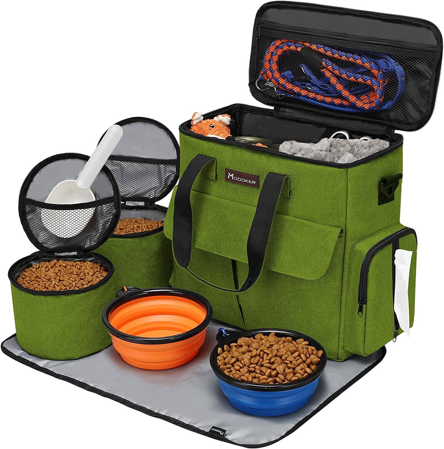 Dog Travel Bag with 2 Collapsible Dog Bowls, 1 Dog Backpack, Airline Approved Pet Travel Bagorganizer for Supplies & Accessories, 2 Travel Dog Food Container, Black