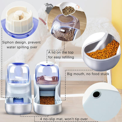 Automatic Dog and Cat Food Feeder and Water Dispenser Set with Stainless Steel Bowls,Gravity Pet Food and Water Feeders,100% Bpa-Free,Large Capacity for Cats Dogs Pets (Brown)